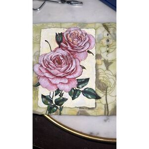 Pink Roses Flowers 5.5” Ceramic Wall Plaque 3D Tile Signed Richard A. Henson